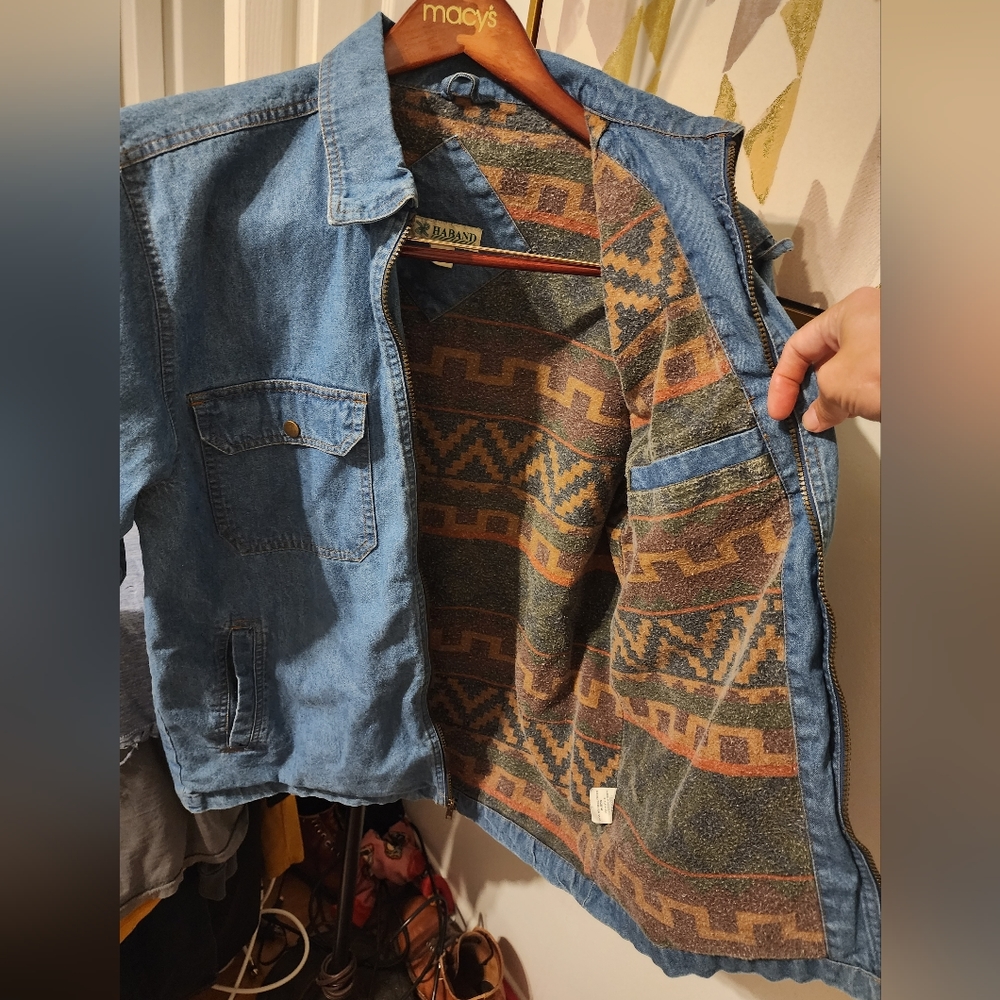Vintage awesome demin jean jacket haband M great condition coat aztek wool liner